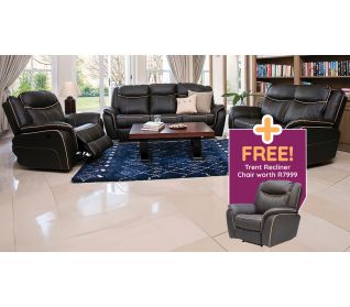 TRENT 3PCE LOUNGE SUITE PLUS RECLINER CHAIR IN BROWN